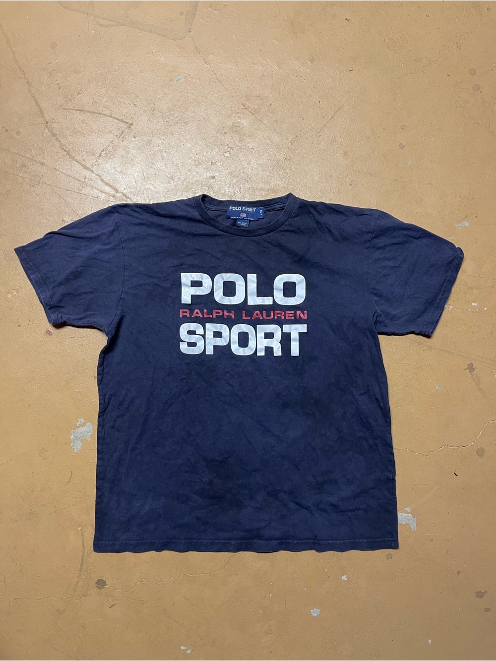 Vintage Polo by Ralph Lauren Polo Sport Men's Navy Graphic T-Shirt Large Faded